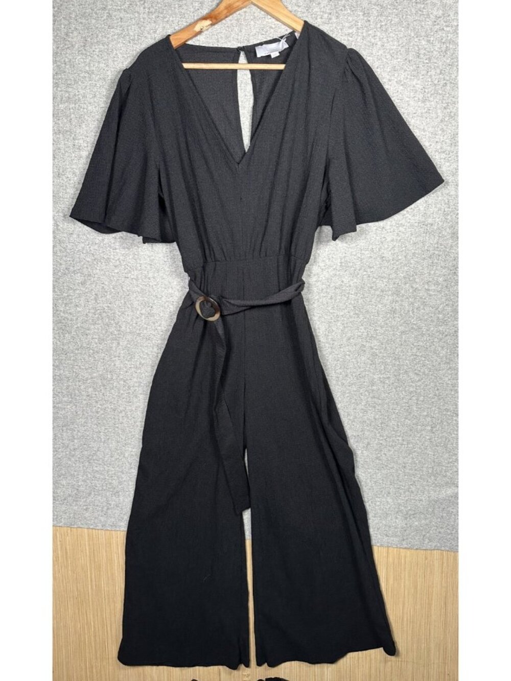 Ettitwa Size 8 Womens Jumpsuit Black Short Sleeve N-neck Wide Leg One Piece